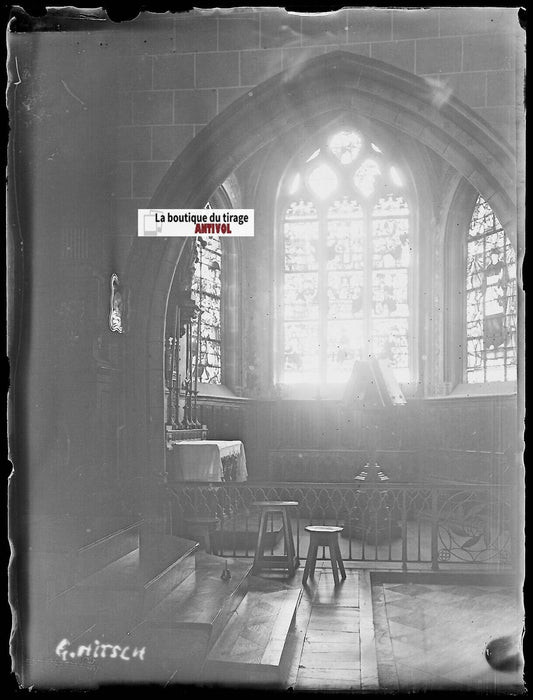 Église Saint-Ouen des Iffs, Plaque verre photo, négatif noir & blanc 9x12 cm