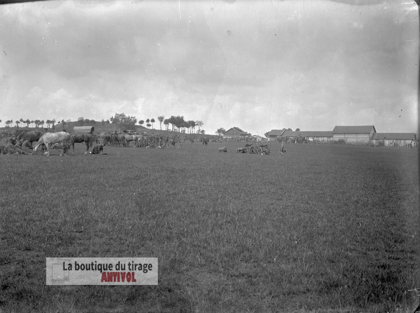 Cavalerie et fantassins, WW1, plaque verre, photo ancienne, négatif 9x12 cm