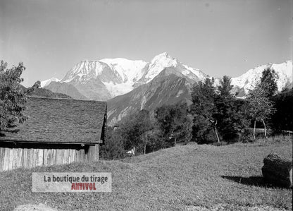 Mont-Blanc, montagne, paysage, plaque verre, photo ancienne, négatif 9x12 cm