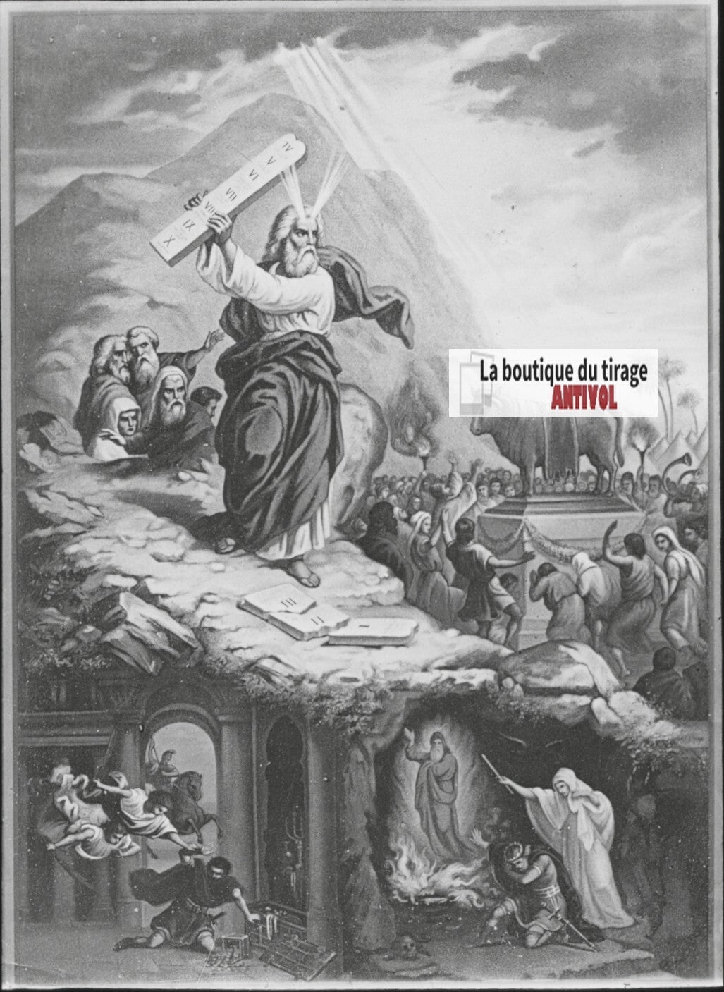 Scène religieuse, catéchisme, dessin peinture, plaque verre, positif 8,5x10 cm