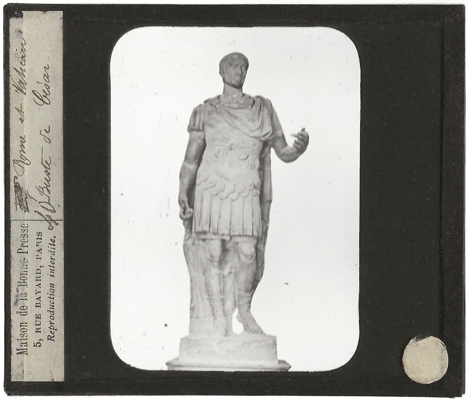 Rome et Vatican, buste de César, photo plaque de verre, positif 8,5x10 cm