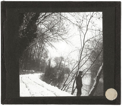 Hiver, Bords de l'Oise, photo ancienne plaque de verre, positif 8,5x10 cm
