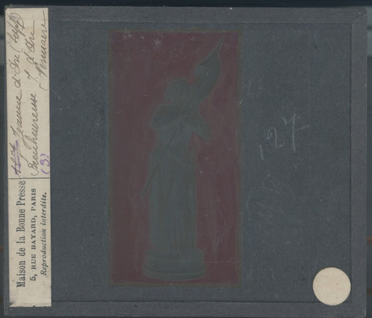 Jeanne d’Arc, statue, photo plaque verre, noir & blanc, positif 8,5x10 cm