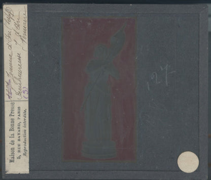 Jeanne d’Arc, statue, photo plaque verre, noir & blanc, positif 8,5x10 cm