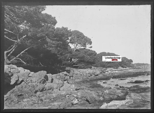 Mer paysage, France, Plaque verre photo ancienne, négatif noir & blanc 6x9 cm