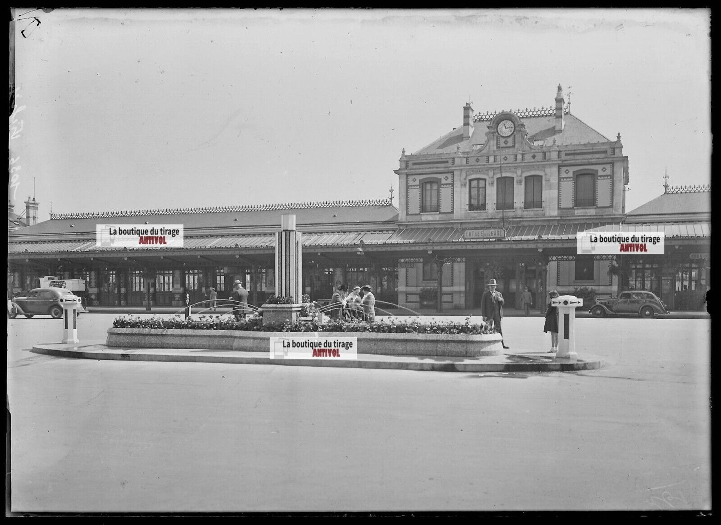 Plaque verre photo ancienne négatif noir et blanc 13x18 cm Vichy gare SNCF train