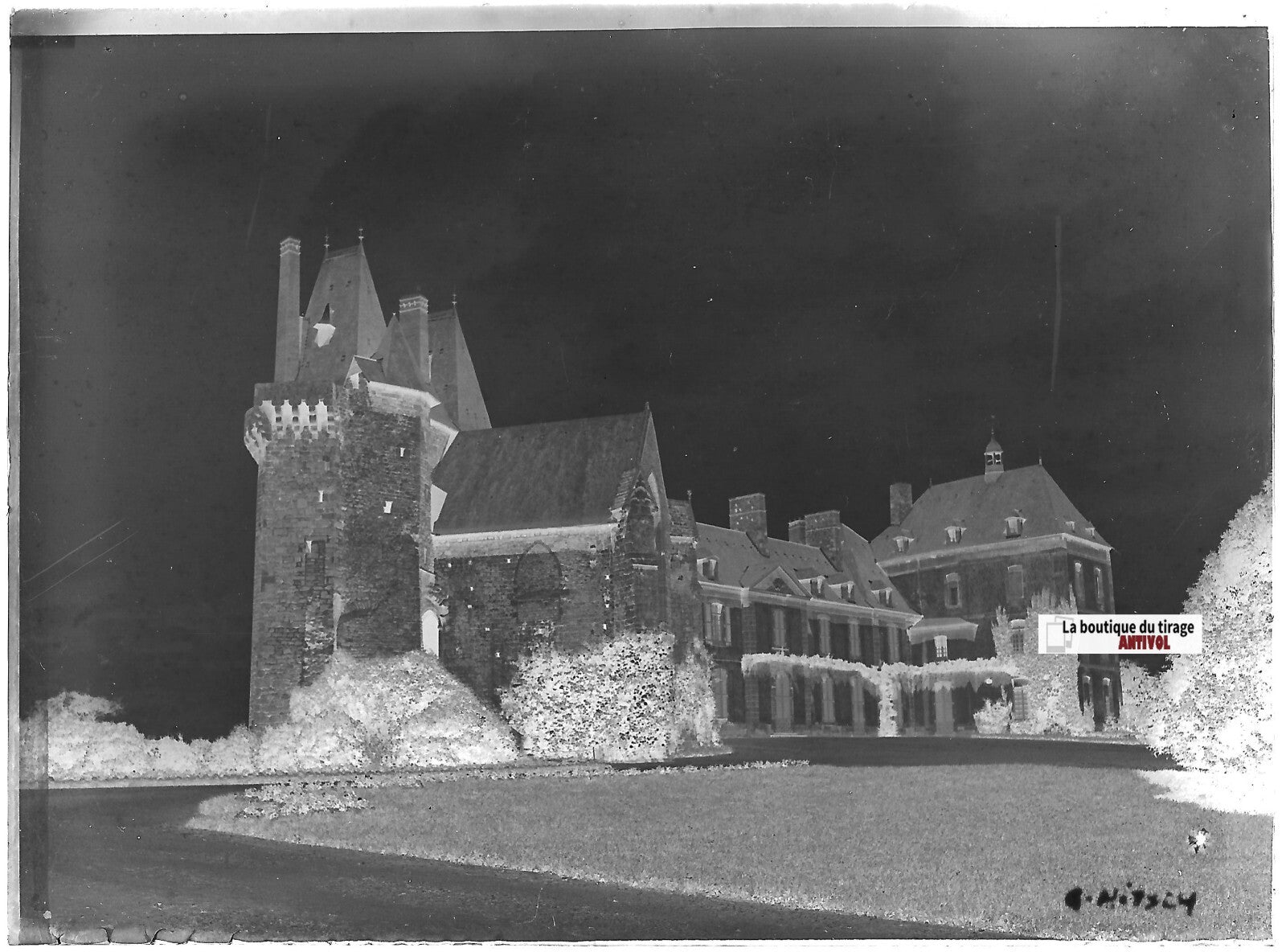 Château de Montmuran, Les Iffs, Plaque verre photo, négatif noir & blanc 9x12 cm