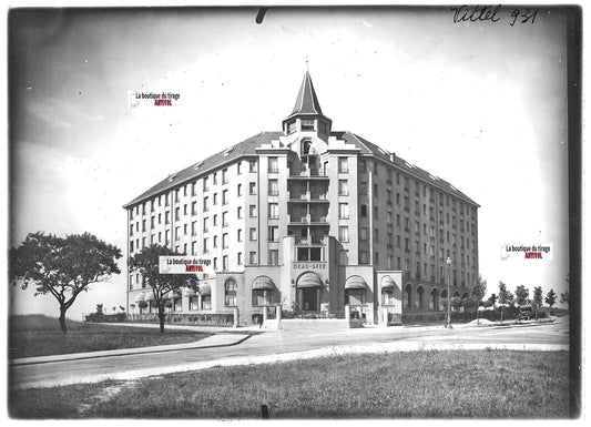 Plaque verre photo positif noir et blanc 13x18 cm Vittel Vosges Beau-Site hôtel