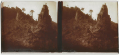 Montagne, rochers, Plaque verre photo stéréo, positif noir & blanc 6x13 cm