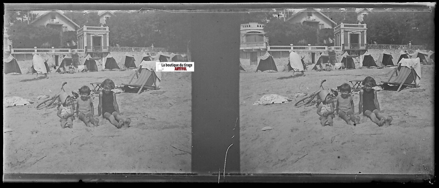 Saint-Palais-sur-Mer, Plaque verre stéréo, négatif noir & blanc 4,5x10,7 cm