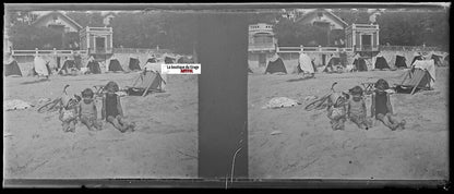 Saint-Palais-sur-Mer, Plaque verre stéréo, négatif noir & blanc 4,5x10,7 cm