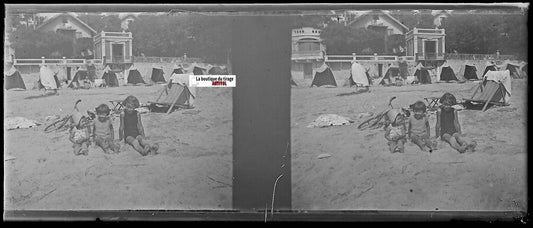Saint-Palais-sur-Mer, Plaque verre stéréo, négatif noir & blanc 4,5x10,7 cm