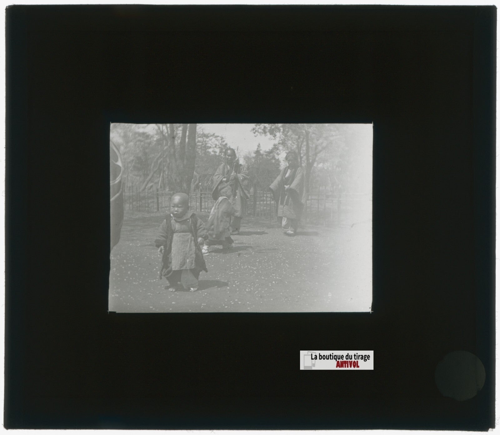 Asie, Japon, enfants, photo plaque verre, noir & blanc, positif 8,5x10 cm