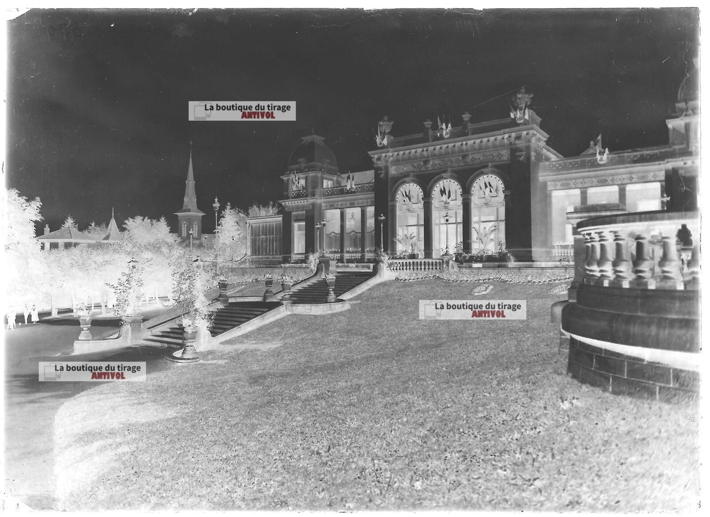 Plaque verre photo ancienne négatif noir et blanc 13x18 cm Vittel casino France
