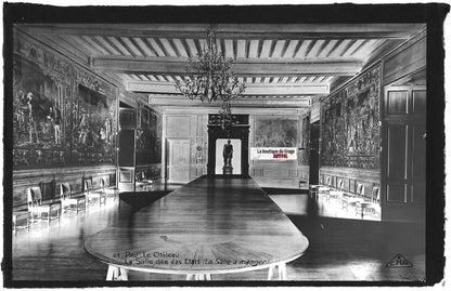 Plaque verre photo négatif noir & blanc 9x14 cm, château de Pau, salle des Etats