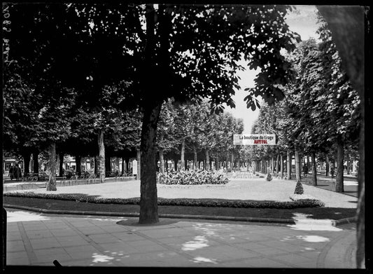 Plaque verre photo ancienne négatif noir et blanc 13x18 cm Vichy parc public