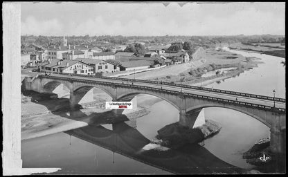 Plaque verre photo ancienne, négatif noir & blanc 9x14 cm, Dax, pont sur l'Adour