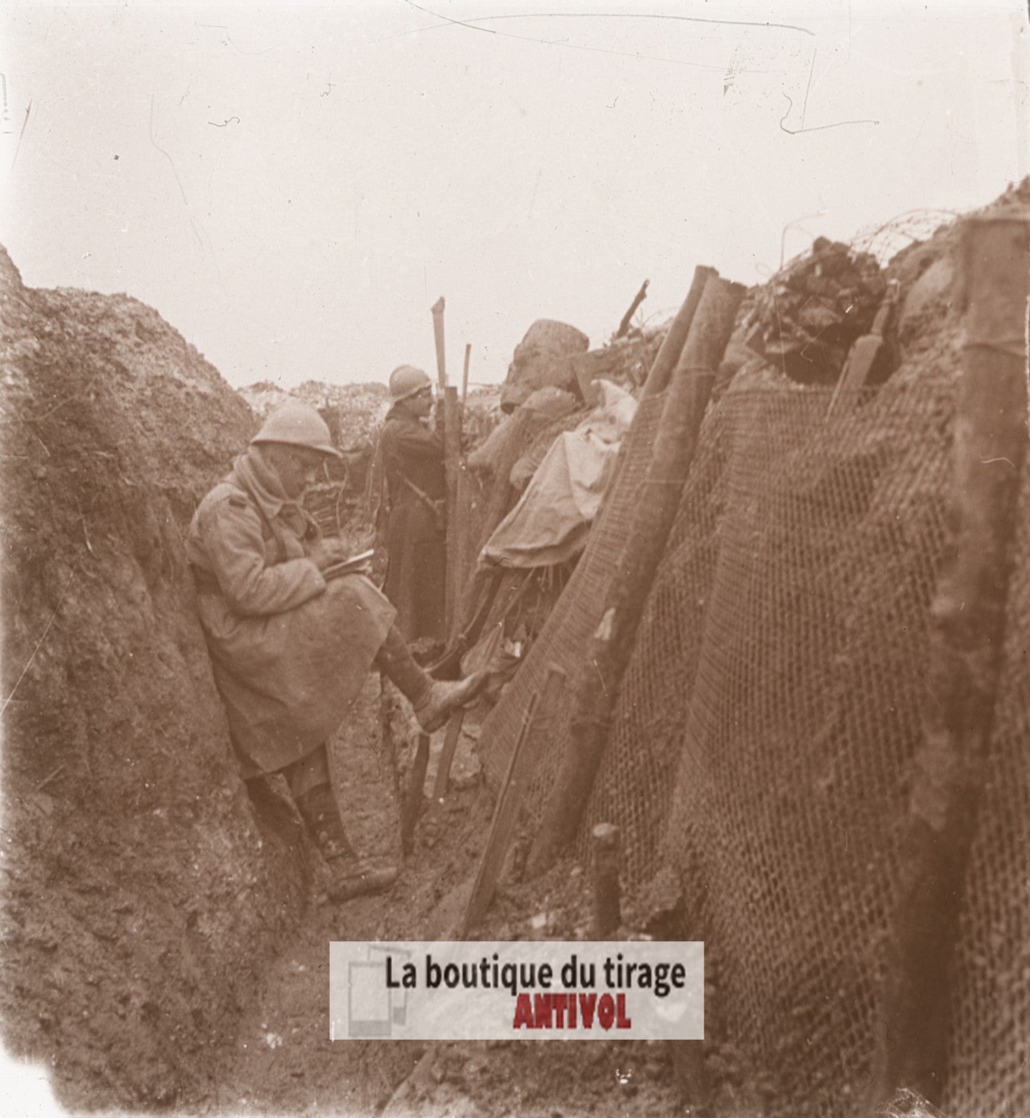 Mesnil-lès-Hurlus, tranchée, guerre WW1, plaque verre stéréo, photo 4,5x10,7 cm