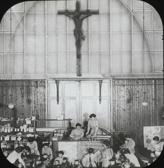 La Croix Rouge, inondations Paris, photo plaque verre, positif 8,5x10 cm