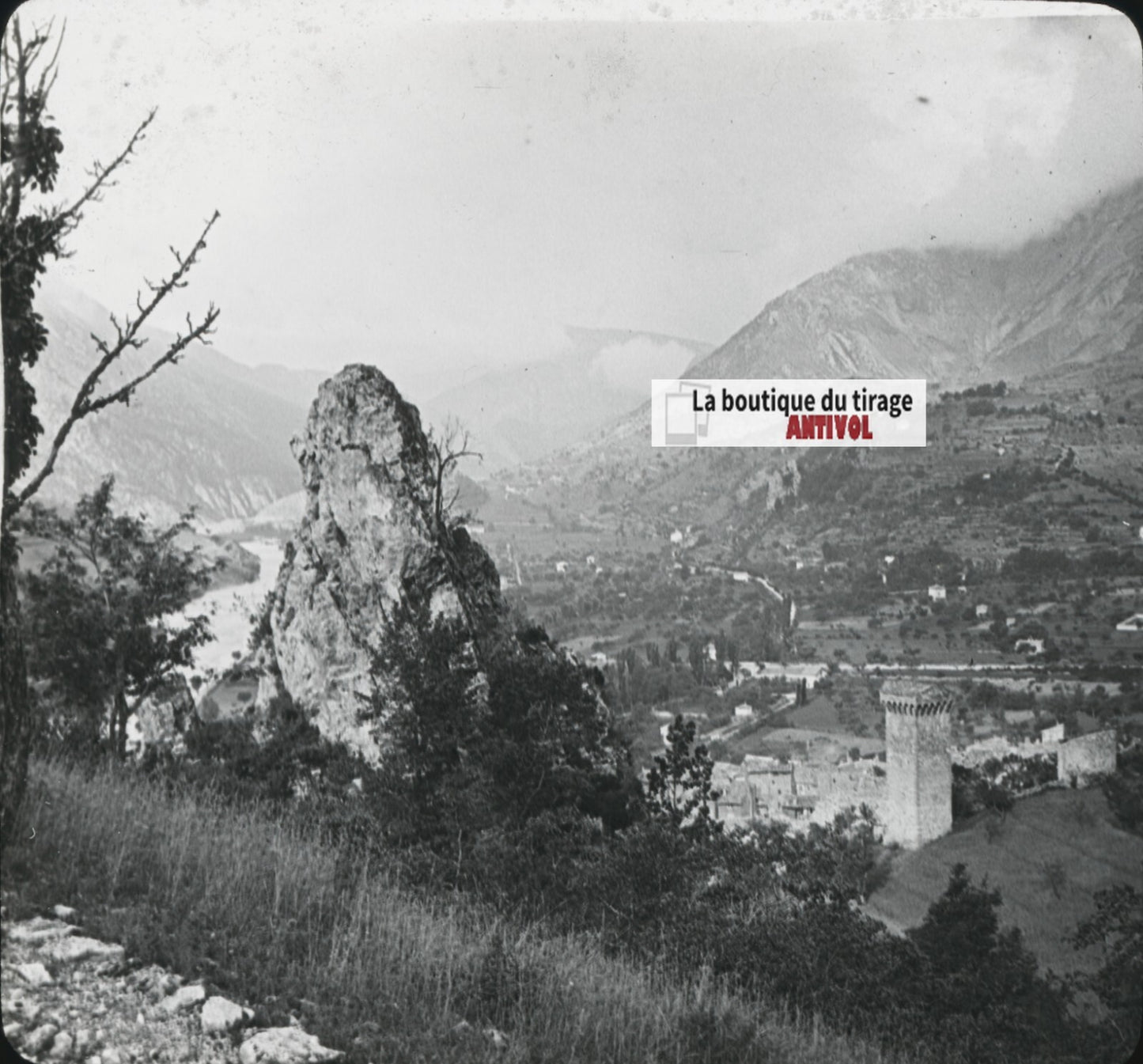 Village Castellane, Provence, photo ancienne plaque de verre, positif 8,5x10 cm