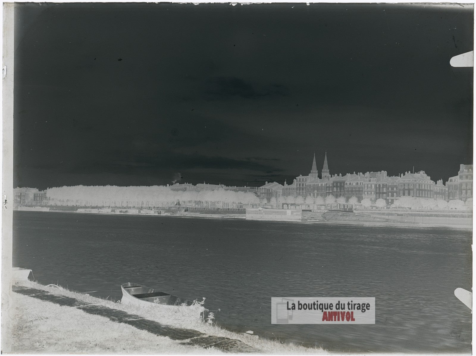 Mâcon, Saône et la Basilique, plaque verre, photo ancienne, négatif 9x12 cm
