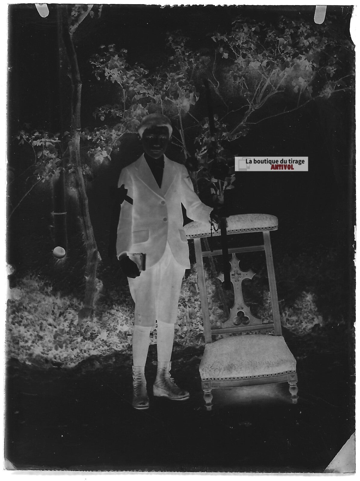 Plaque verre photo ancienne négatif noir et blanc 9x12 cm jeune garçon vintage 