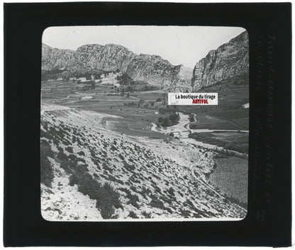 Saint-Auban, paysage, falaise, photo ancienne plaque de verre, positif 8,5x10 cm