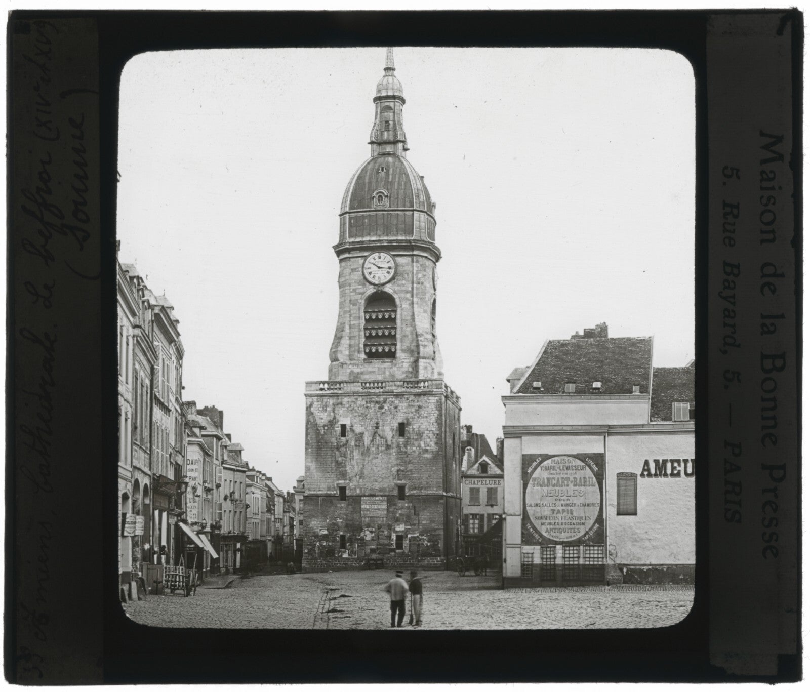Beffroi d'Amiens, Picardie, photo ancienne plaque de verre, positif 8,5x10 cm
