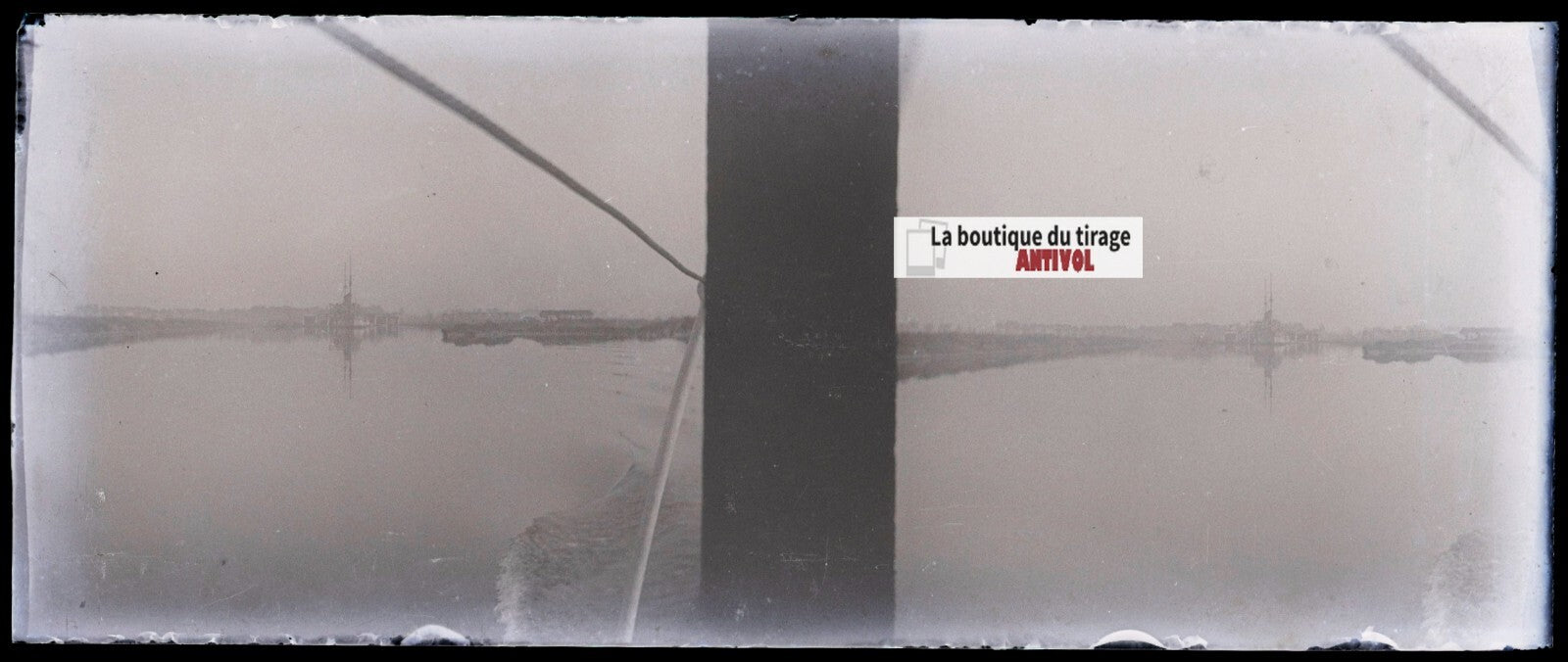 Bateau, mer, Plaque verre stéréoscopie, négatif noir & blanc 4,5x10,7 cm