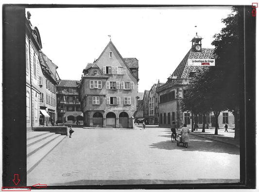 Plaque verre photo ancienne positif noir & blanc 13x18 cm Colmar vélos enfants