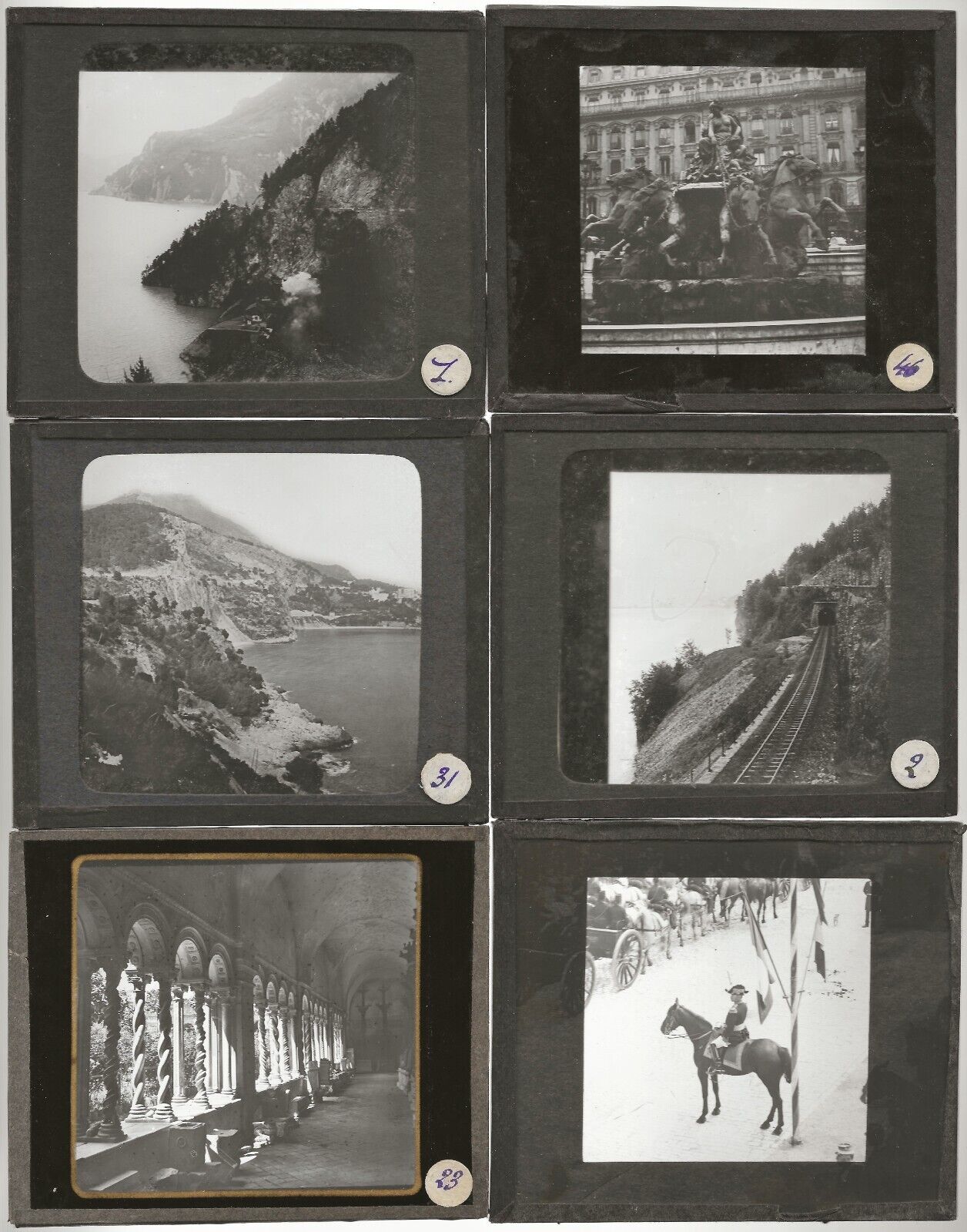 Italie France, voyage, photos plaques de verre, lot de 10 positifs 8,5x10 cm