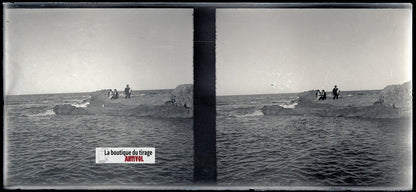 Algérie, mer, plaque verre, photo stéréoscopie, négatif noir & blanc 6x13 cm