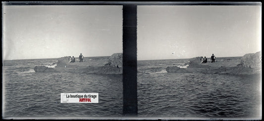 Algérie, mer, plaque verre, photo stéréoscopie, négatif noir & blanc 6x13 cm
