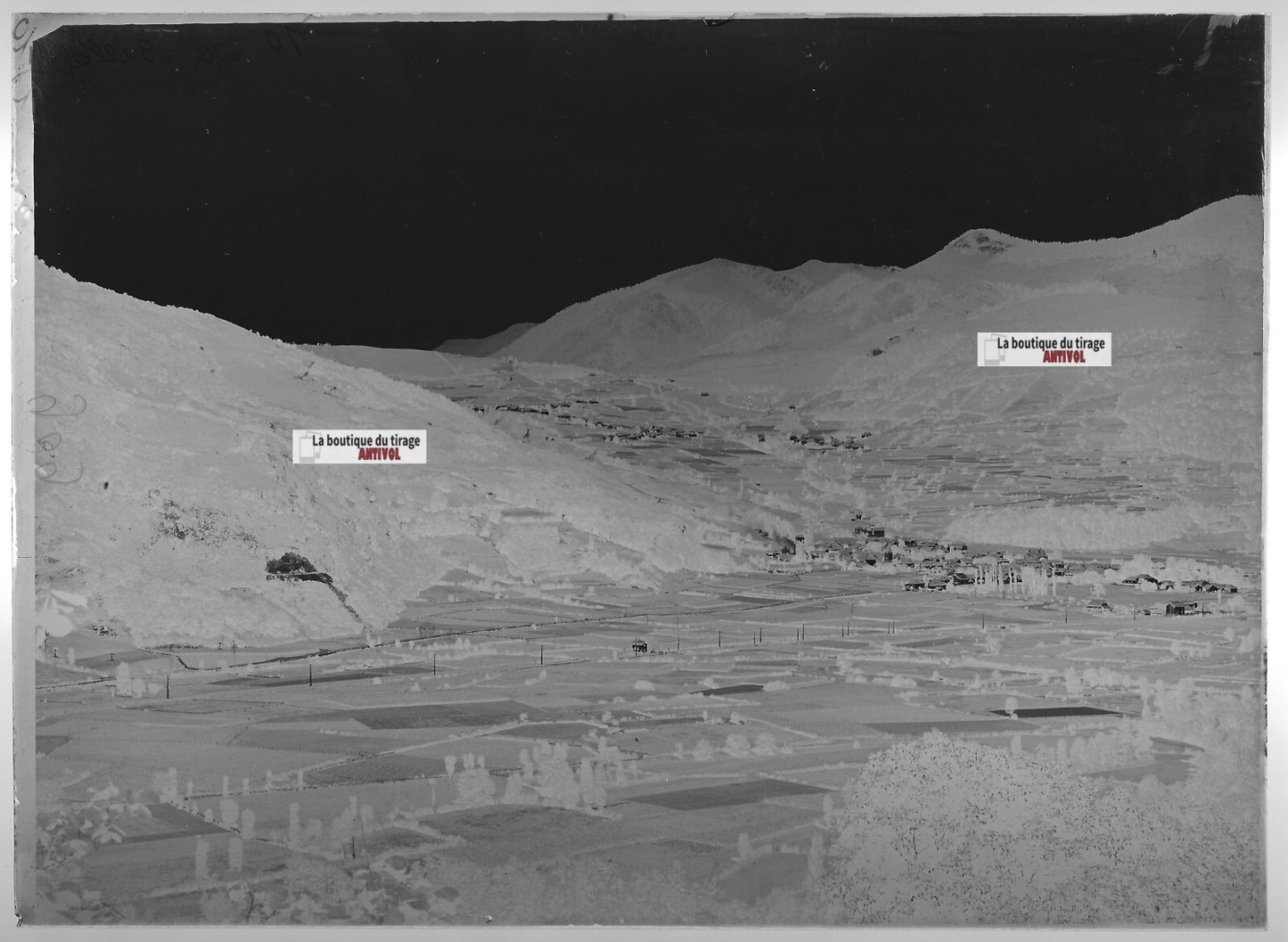 Plaque verre photo ancienne négatif noir et blanc 13x18 cm Bielle paysage France