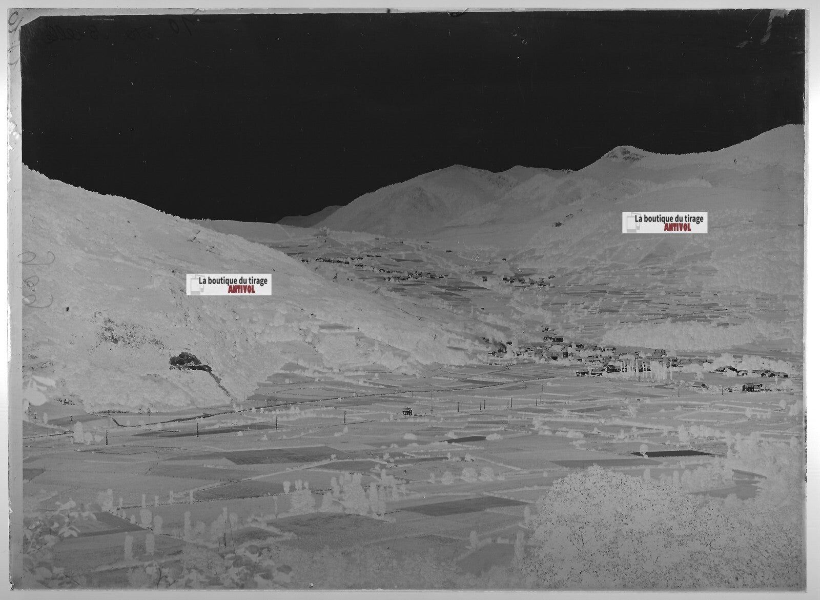 Plaque verre photo ancienne négatif noir et blanc 13x18 cm Bielle paysage France