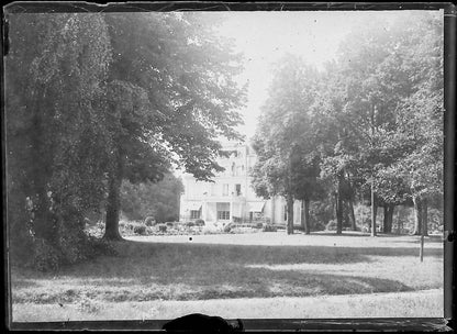 Plaque verre photo ancienne négatif noir et blanc 6x9 cm parc château arbres