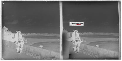 Les remparts Saint-Malo, Bretagne, plaque stéréo ancienne verre, négatif 9x18 cm