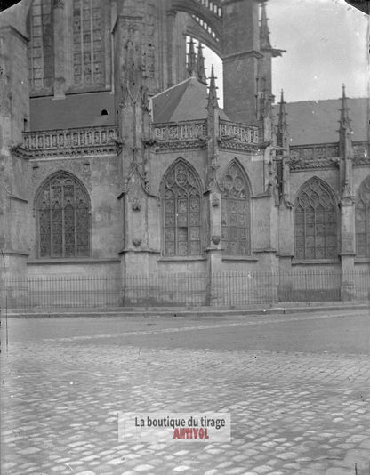 La Ferté-Bernard, église France, plaque verre, photo ancienne, négatif 9x12 cm