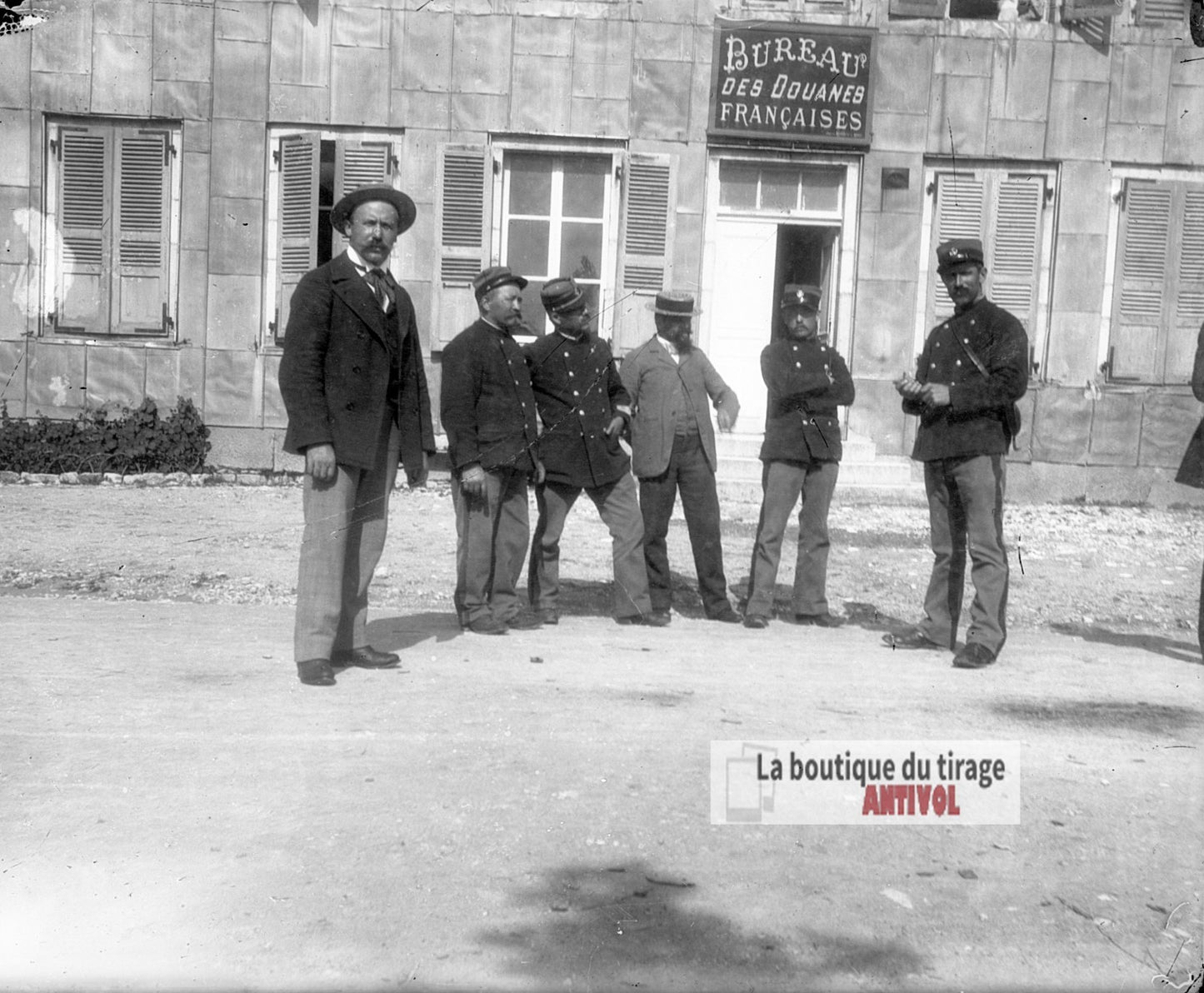 Bureau des Douanes françaises, plaque verre photo ancienne, négatif 9x12 cm