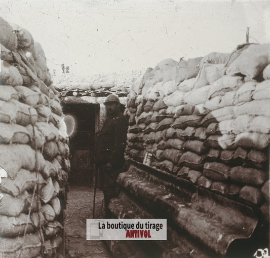 Maisons de Champagne, Ripont, guerre WW1, plaque verre stéréo, photo 4,5x10,7 cm