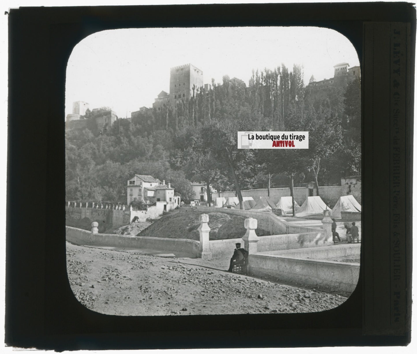 Alhambra de Grenade Espagne, photo plaque verre, noir & blanc, positif 8,5x10 cm