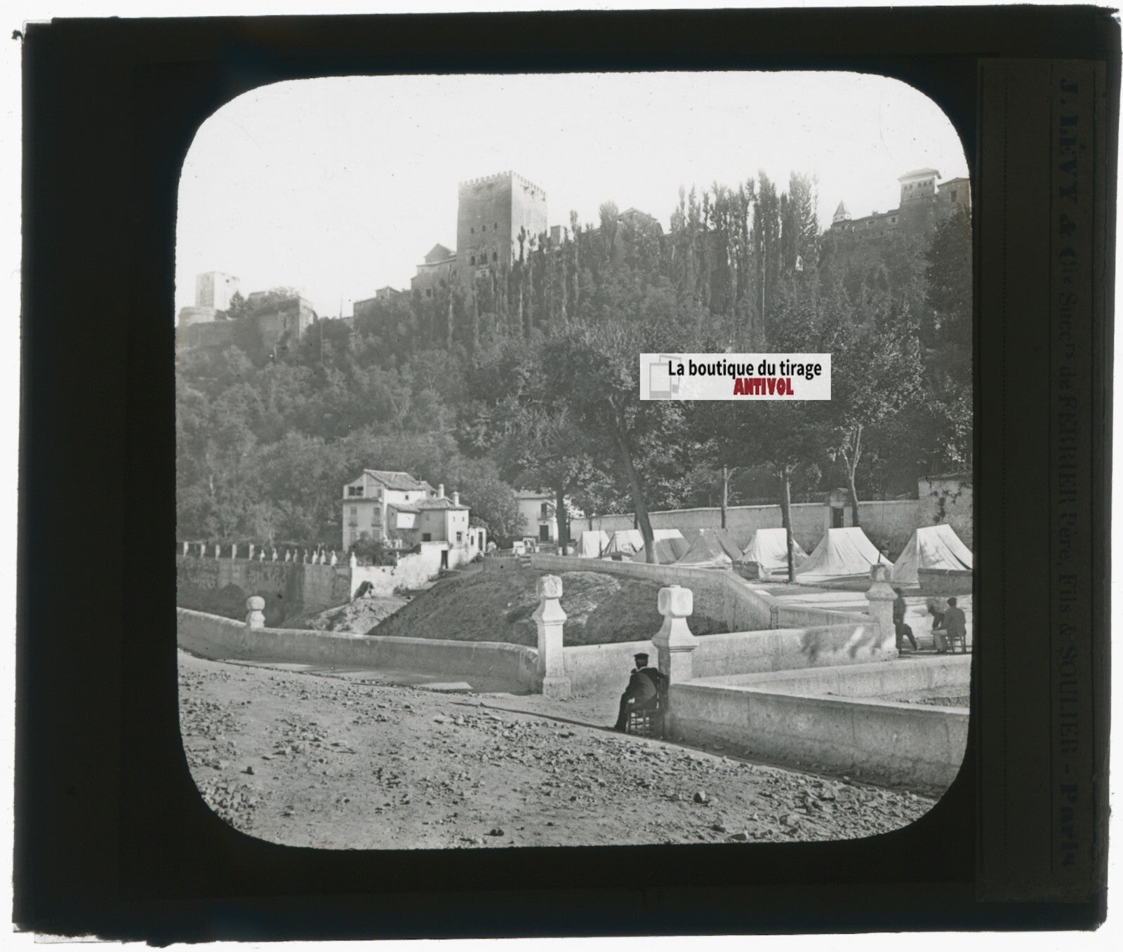 Alhambra de Grenade Espagne, photo plaque verre, noir & blanc, positif 8,5x10 cm