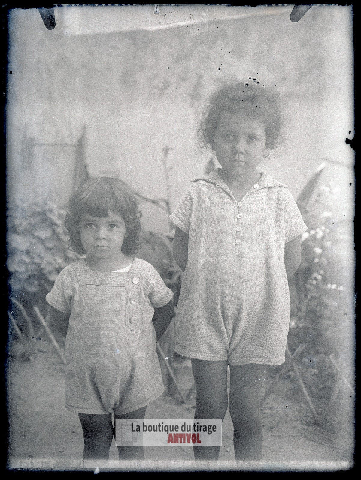 Portrait de deux enfants, plaque verre, photo ancienne, négatif 9x12 cm