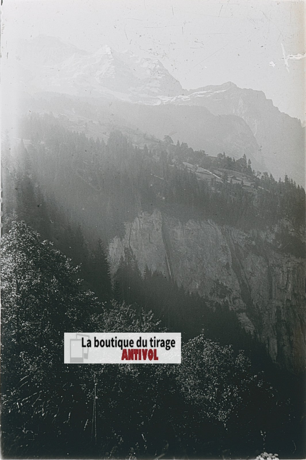 Montagnes, Alpes Suisse, stéréo photo plaque verre, noir & blanc, 9x12 cm