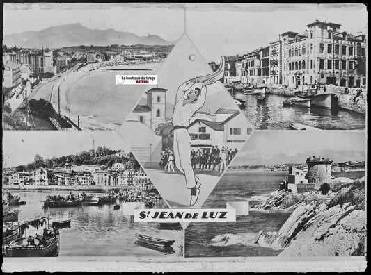 Saint-Jean-de-Luz, Plaque verre photo vintage, négatif noir & blanc 10x15 cm