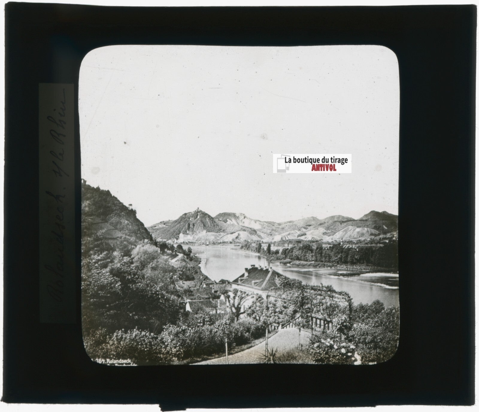 Rolandseck Allemagne, photo plaque verre, noir & blanc, positif 8,5x10 cm