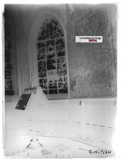 Église Saint-Ouen des Iffs, Plaque verre photo, négatif noir & blanc 9x12 cm