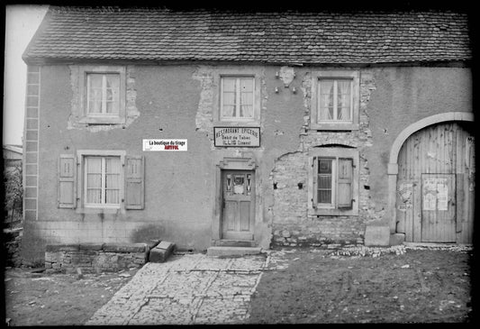 Plaque verre ancienne photo négatif noir & blanc 10x15 cm, tabac restaurant