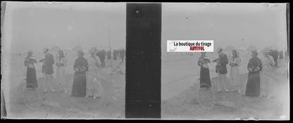 Mer plage, Belgique, Plaque verre stéréoscopie, négatif noir & blanc 4,5x10,7 cm