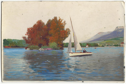 Plaque verre photo négatif noir et blanc 13x18 cm lac Annecy bateau France